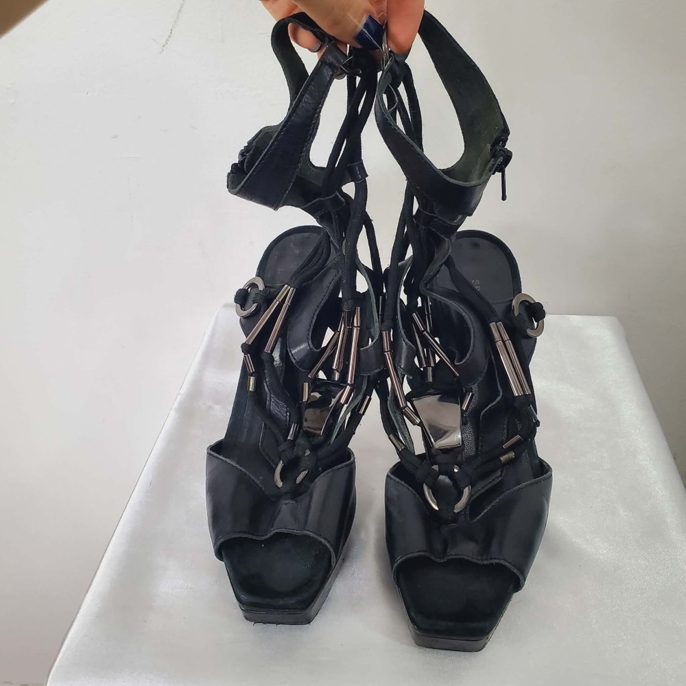 Spaziomoda Black Ankle Strap Heel Sandal Made In Italy 37 - Picture 2 of 16